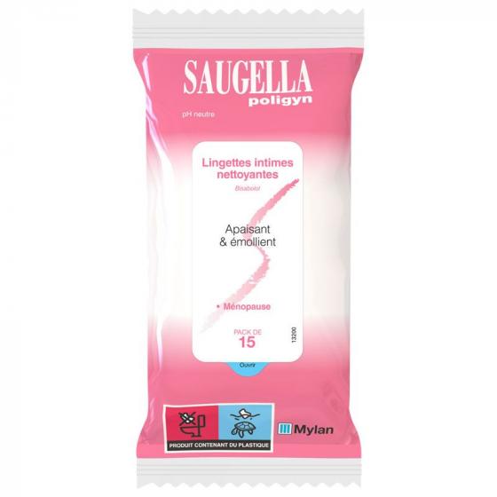 Poligyn lingette intime Saugella - pack de 15 lingettes