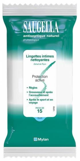 Antiseptique naturel lingette intime Saugella - pack de 15 lingettes
