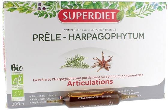 Prêle Harpagophytum Bio Super Diet - coffret 20 ampoules de 15 ml