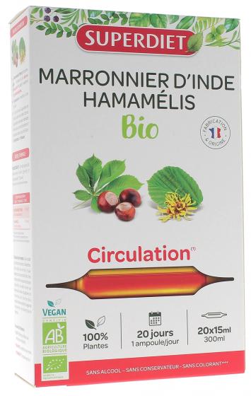 Marronnier d'inde / Hamamélis bio Super Diet - boîte de 20 ampoules de 15 ml