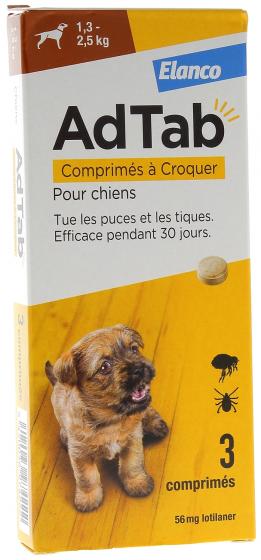AdTab 56 mg chien 1,3-2,5 kg Elanco - boite de 3 comprimés à croquer