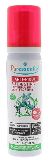 Anti-Pique Lait répulsif waterproof zones tropicales Puressentiel - spray de 75 ml