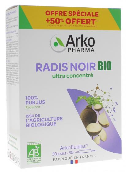 Arkofluides Radis noir bio Arkopharma - boîte de 20 ampoules + 10 offertes