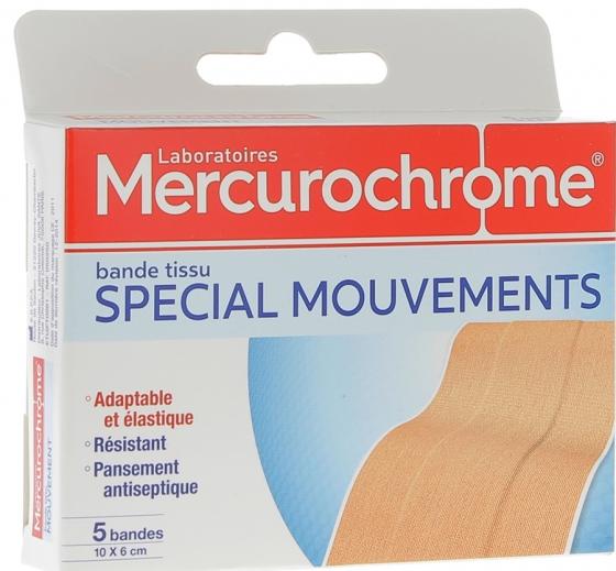 Bande tissu spécial mouvements Mercurochrome - Boite de 5 bandes