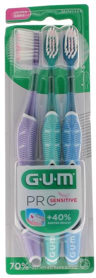 Brosse à dents Pro sensitive ultra soft GUM - lot de 3 brosses à dents