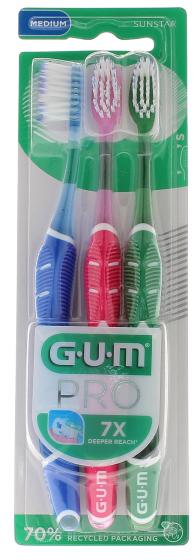Brosse à dents medium PRO Gum - lot de 3 brosses à dents