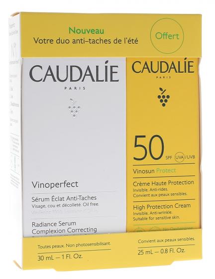 Vinoperfect Sérum éclat anti-taches + Crème solaire haute protection SPF50 25 ml offerte Caudalie - lot de 2 produits