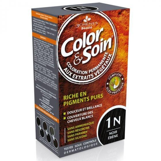 Color & soin coloration permanente Noir ébène 1N Les 3 chênes - 1 kit