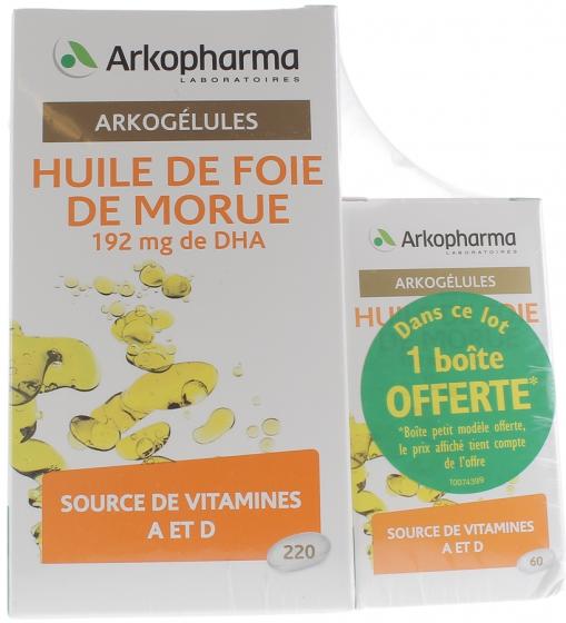 Arkogélules Huile de foie de morue Arkopharma - boite de 220 capsules + 60 capsules offertes