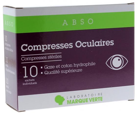 Compresses Oculaires Stériles ABSO Marque Verte - boîte de 10 sachets individuels