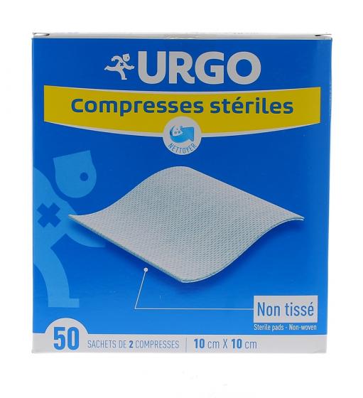 Compresses stériles non tissé Urgo - boite de 50 sachets de 2 compresses 10x10 cm