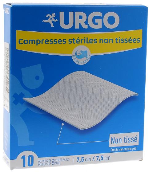 Compresses stériles non tissé Urgo - 10 sachets de 2 compresses 7,5 x 7,5 cm