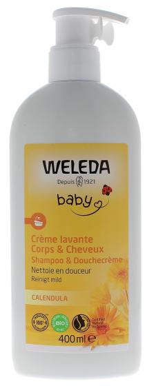 Crème lavante Calendula corps et cheveux Weleda bébé - flacon-pompe de 400ml
