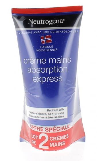 Crème mains absorption express Neutrogena - lot de 2 tubes de 75 ml