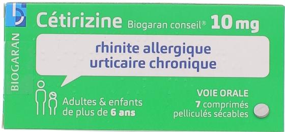 Cétirizine Biogaran Conseil 10mg - 7 comprimés pelliculés sécables