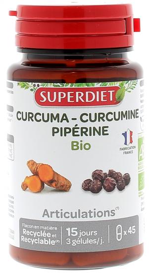 Curcuma curcumine pipérine bio Super Diet - boite de 45 gélules