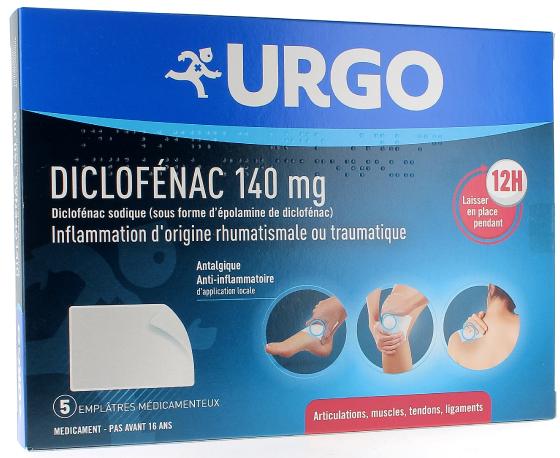 Diclofénac 140 mg Urgo - boîte de 5 emplâtres médicamenteux