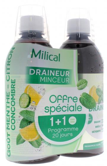Draineur Ultra menthe citron concombre solution buvable Milical - lot de 2 flacons de 500ml
