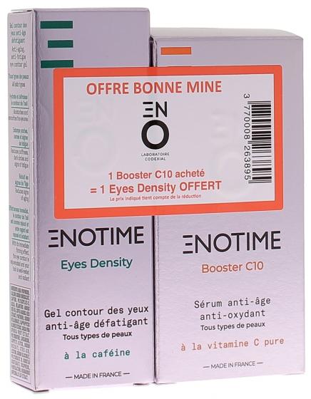 Enotime duo bonne mine ENO laboratoire Codexial - Booster C10 en flacon-pompe de 15 ml + Eyes Density en tube de 15 ml