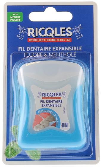 Fil dentaire expansible fluoré & mentholé Ricqles - 40 mètres
