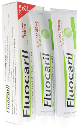 Fluocaril bi-fluoré 250 mg menthe pâte dentifrice - 2 tubes de 125  ml