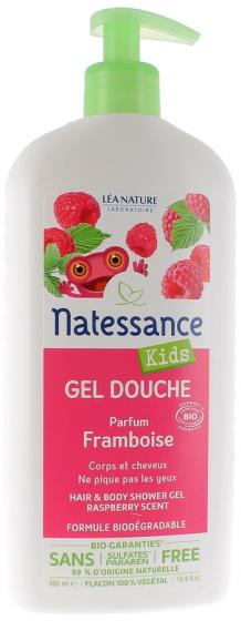 Gel douche bio framboise Natessance Kids - flacon pompe de 500 ml
