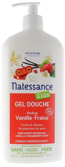 Gel douche vanille fraise Natessance Kids - flacon pompe de 500 ml