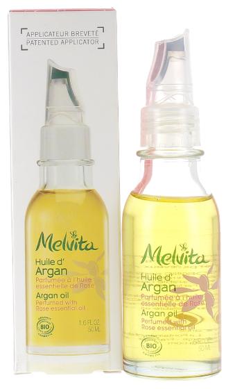 Huile d'argan parfumée à l'huile essentielle de rose bio Melvita - flacon pompe de 50 ml