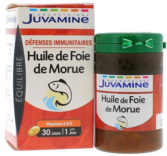 Huile de Foie de Morue Défenses Immunitaires Juvamine - boîte de 30 gélules
