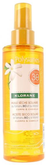 Huile sèche solaire corps et cheveux polysianes spf 30 Klorane - spray de 200 ml