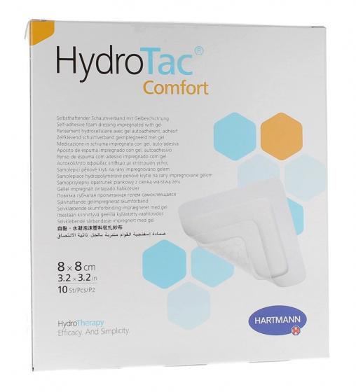 HydroTac Comfort Pansement hydrocellulaire avec gel autoadhérent 8x8cm Harmann - boîte de 10 pièces