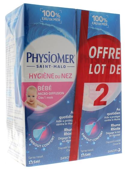 Hygiène du nez bébé Physiomer - lot de 2 sprays de 115 ml