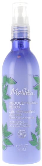 Lait démaquillant douceur bouquet floral detox bio Melvita - flacon pompe de 200 ml