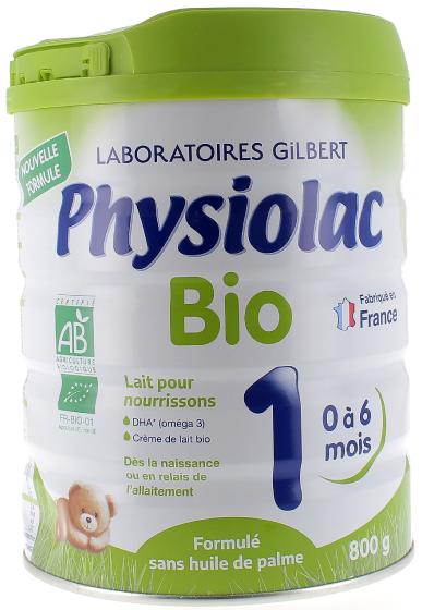 Lait en poudre Bio 1re âge croissance 0 à 6 mois Physiolac - pot de 800 g