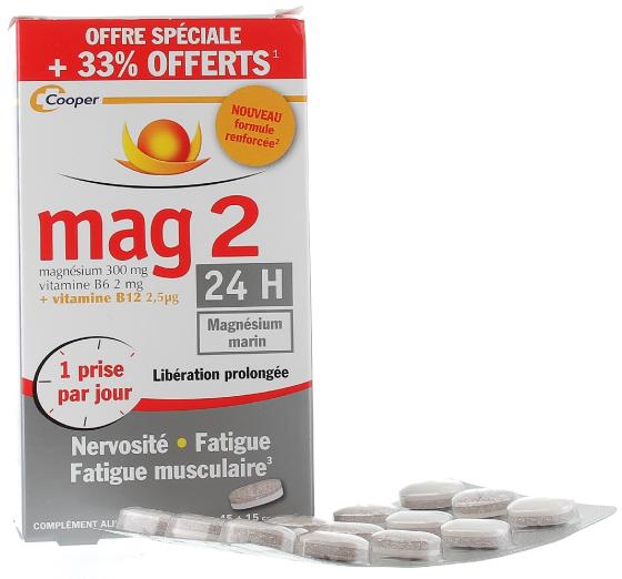 Mag2 24h Magnésium Marin Cooper - boîte de 45 comprimés + 15 comprimés offerts