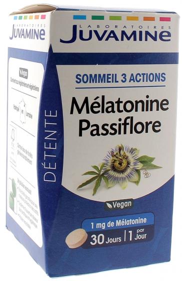 Mélatonine passiflore sommeil 3 actions Juvamine - boite de 30 comprimés