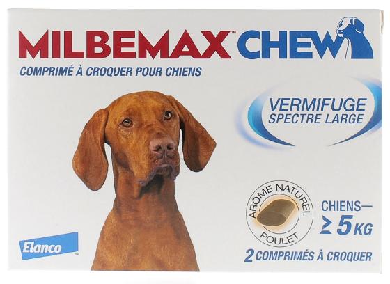 Milbemax chew vermifuge chiens 5kg + - 2 comprimés à croquer
