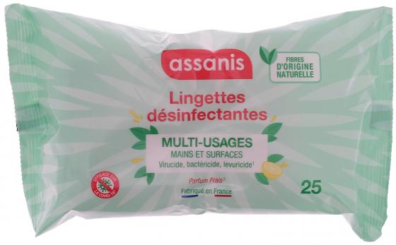 Lingettes désinfectantes multi-usages Assanis - paquet de 25 lingettes