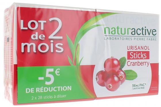 Urisanol sticks cranberry Naturactive - 2 boites de 28 sticks