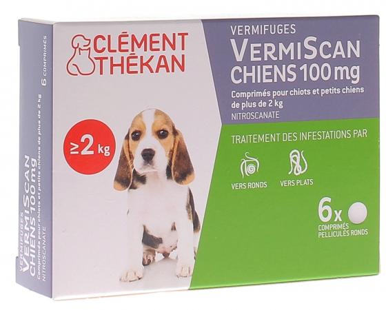 VermiScan chiens 100 mg Clément thékan - 6 comprimés pelliculés ronds
