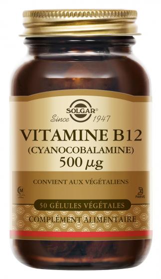 Vitamine B12 500 µg Cyanocobalamine Solgar - pot de 50 gélules