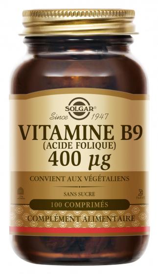 Vitamine B9 (acide folique) 400 ug Solgar - Flacon de 100 comprimés