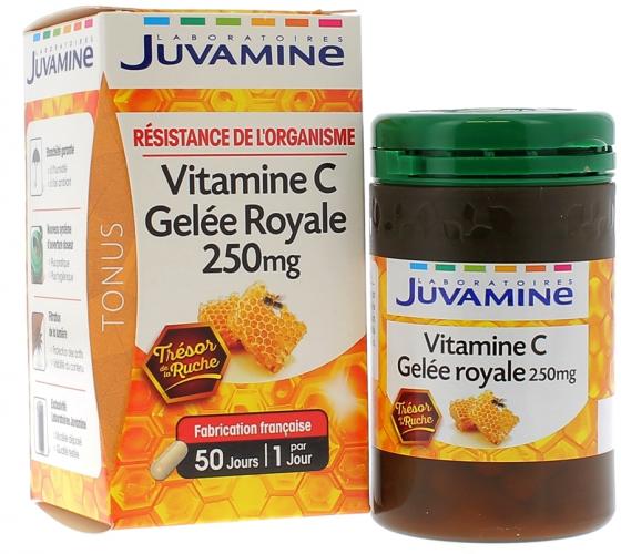 Vitamine C Gelée Royale 250mg Résistance de l'organisme Juvamine - boîte de 50 gélules