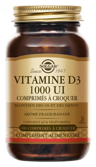 Vitamine D3 1000 UI Solgar - boîte de 100 comprimés à croquer