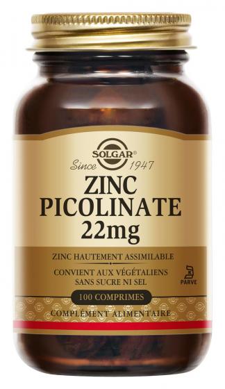 Zinc Picolinate 22 mg Solgar - boîte de 100 comprimés