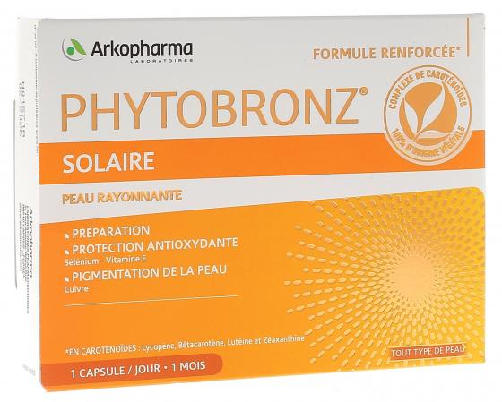 Phytobronz solaire peau rayonnante Arkopharma - boîte de 30 capsules