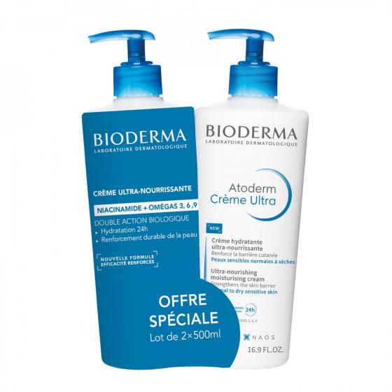 Atoderm Ultra Crème ultra-nourrissante Bioderma - lot de 2 flacons-pompe de 500 ml