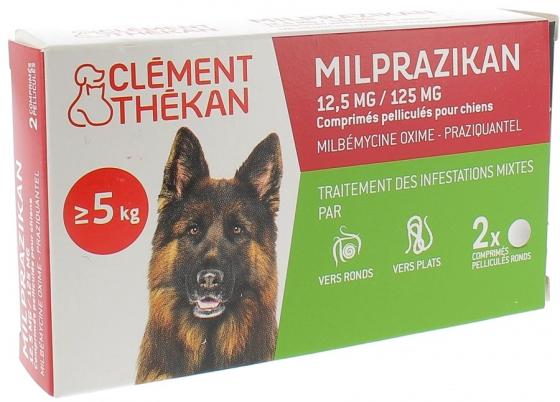 Milprazikan 12,5 mg / 125 mg comprimé pelliculé pour chiens Clément Thékan - boite de 2 comprimés