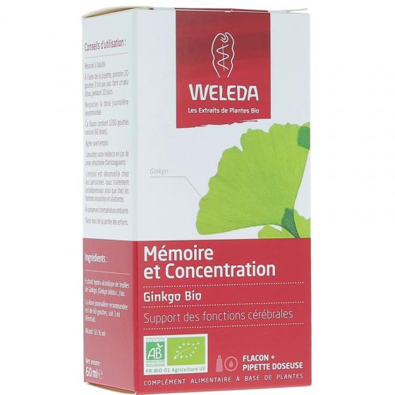 Mémoire et Concentration Extrait de Plante Bio Ginkgo Weleda - Flacon de 60 ml