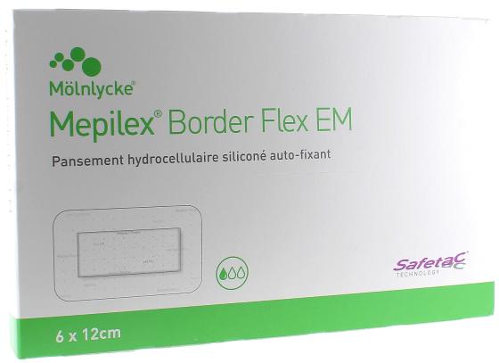 Mepilex Border Flex EM pansement hydrocellulaire siliconé extra mince 6x12cm Mölnlycke - boîte de 10 pansements